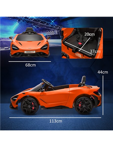 AIYAPLAY McLaren 765LT Licensed 12V Kids Electric Ride on Car with Butterfly Doors Remote Control Transport Wheels Orange 370-34 - pic 105499 | FastDaddyshop