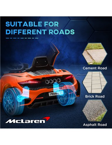 AIYAPLAY McLaren 765LT Licensed 12V Kids Electric Ride on Car with Butterfly Doors Remote Control Transport Wheels Orange 370-34