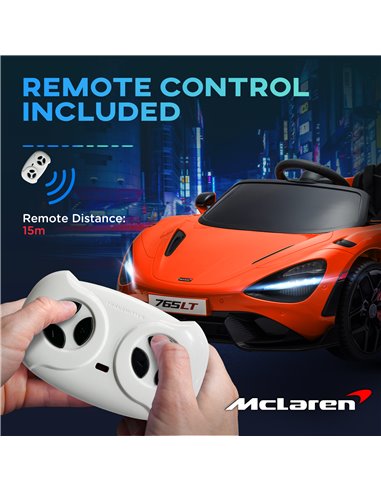 AIYAPLAY McLaren 765LT Licensed 12V Kids Electric Ride on Car with Butterfly Doors Remote Control Transport Wheels Orange 370-34