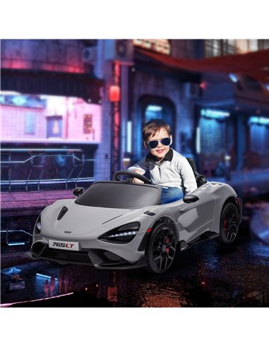 AIYAPLAY McLaren 765LT Licensed 12V Kids Electric Ride on Car with Butterfly Doors Remote Control Transport Wheels Grey 370-346V