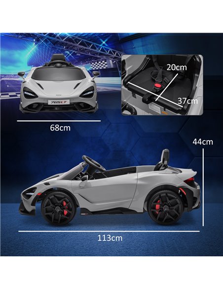 AIYAPLAY McLaren 765LT Licensed 12V Kids Electric Ride on Car with Butterfly Doors Remote Control Transport Wheels Grey 370-346V - pic 105508 | FastDaddyshop