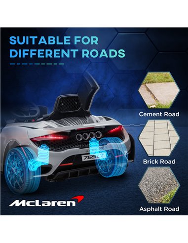AIYAPLAY McLaren 765LT Licensed 12V Kids Electric Ride on Car with Butterfly Doors Remote Control Transport Wheels Grey 370-346V