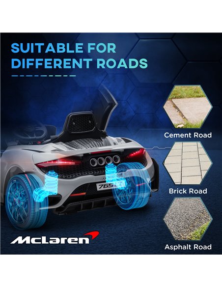 AIYAPLAY McLaren 765LT Licensed 12V Kids Electric Ride on Car with Butterfly Doors Remote Control Transport Wheels Grey 370-346V - pic 105512 | FastDaddyshop