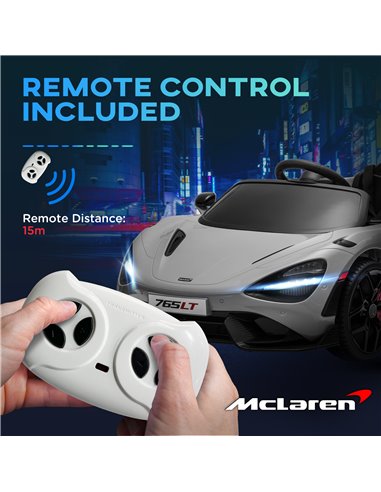 AIYAPLAY McLaren 765LT Licensed 12V Kids Electric Ride on Car with Butterfly Doors Remote Control Transport Wheels Grey 370-346V