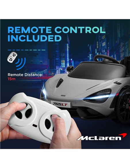 AIYAPLAY McLaren 765LT Licensed 12V Kids Electric Ride on Car with Butterfly Doors Remote Control Transport Wheels Grey 370-346V - pic 105513 | FastDaddyshop