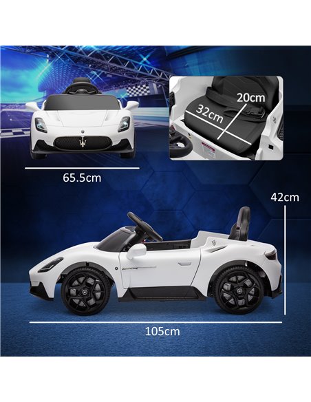 AIYAPLAY Maserati MC20 Licensed 12V Kids Electric Ride on Car with Remote Control, Spring Suspension, White 370-336V70WT - pic 105526 | FastDaddyshop