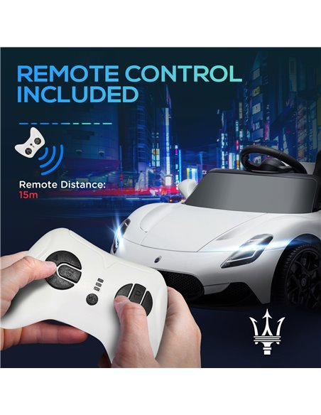 AIYAPLAY Maserati MC20 Licensed 12V Kids Electric Ride on Car with Remote Control, Spring Suspension, White 370-336V70WT - pic 105529 | FastDaddyshop