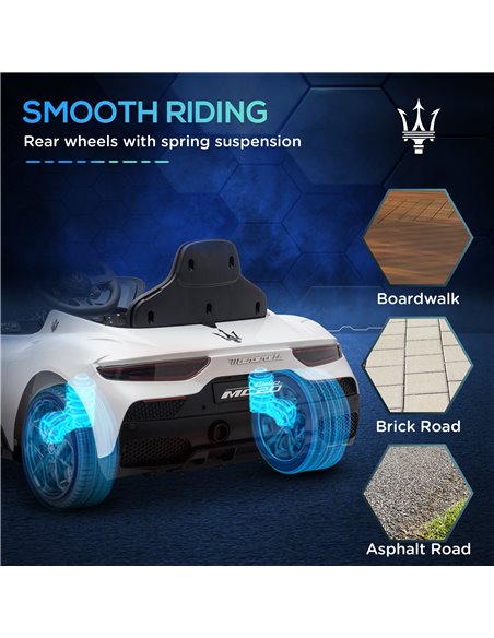 AIYAPLAY Maserati MC20 Licensed 12V Kids Electric Ride on Car with Remote Control, Spring Suspension, White 370-336V70WT - pic 105530 | FastDaddyshop