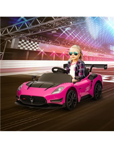 AIYAPLAY Maserati GT2 Licensed 12V Kids Electric Ride on Car with 4 Suspension, Remote Control Music Horn Lights - Pink 370-332V