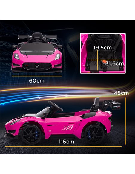 AIYAPLAY Maserati GT2 Licensed 12V Kids Electric Ride on Car with 4 Suspension, Remote Control Music Horn Lights - Pink 370-332V - pic 105535 | FastDaddyshop