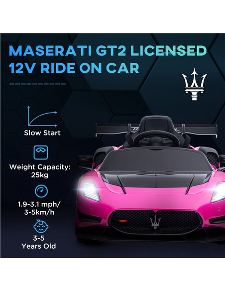 AIYAPLAY Maserati GT2 Licensed 12V Kids Electric Ride on Car with 4 Suspension, Remote Control Music Horn Lights - Pink 370-332V - pic 105536 | FastDaddyshop