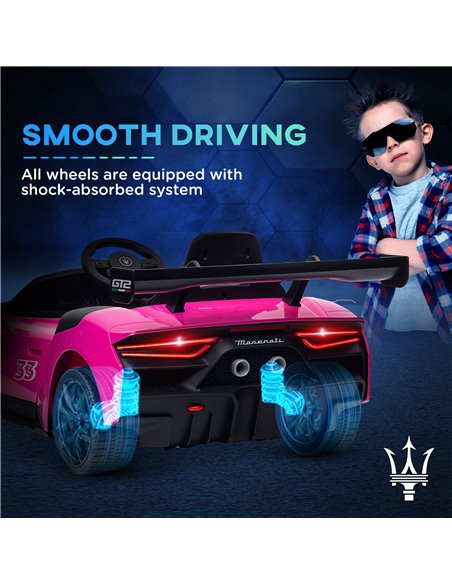 AIYAPLAY Maserati GT2 Licensed 12V Kids Electric Ride on Car with 4 Suspension, Remote Control Music Horn Lights - Pink 370-332V - pic 105538 | FastDaddyshop