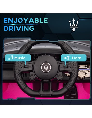 AIYAPLAY Maserati GT2 Licensed 12V Kids Electric Ride on Car with 4 Suspension, Remote Control Music Horn Lights - Pink 370-332V