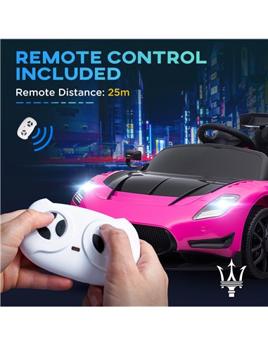 AIYAPLAY Maserati GT2 Licensed 12V Kids Electric Ride on Car with 4 Suspension, Remote Control Music Horn Lights - Pink 370-332V