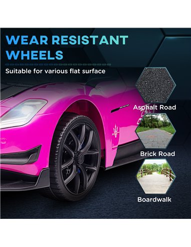 AIYAPLAY Maserati GT2 Licensed 12V Kids Electric Ride on Car with 4 Suspension, Remote Control Music Horn Lights - Pink 370-332V