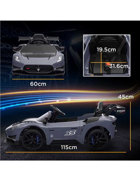 AIYAPLAY Maserati GT2 Licensed 12V Kids Electric Ride on Car with 4 Suspension, Remote Control Music Horn Lights - Grey 370-332V - pic 105544 | FastDaddyshop