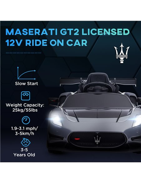 AIYAPLAY Maserati GT2 Licensed 12V Kids Electric Ride on Car with 4 Suspension, Remote Control Music Horn Lights - Grey 370-332V - pic 105545 | FastDaddyshop