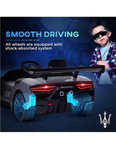 AIYAPLAY Maserati GT2 Licensed 12V Kids Electric Ride on Car with 4 Suspension, Remote Control Music Horn Lights - Grey 370-332V