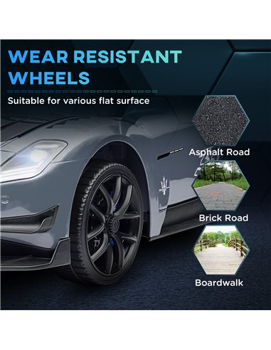 AIYAPLAY Maserati GT2 Licensed 12V Kids Electric Ride on Car with 4 Suspension, Remote Control Music Horn Lights - Grey 370-332V