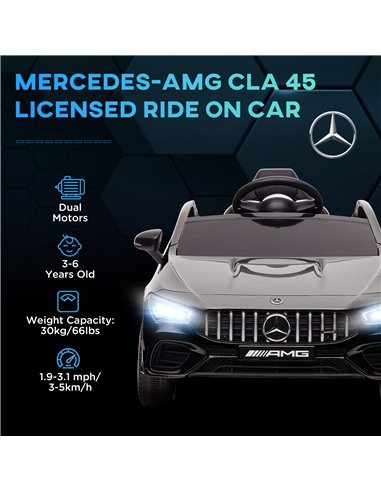 AIYAPLAY Mercedes-AMG CLA 45 Licensed 12V Kids Electric Car Ride on Car w/ Remote, Suspension Lights Music Horn - Black 370-353V