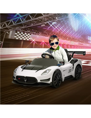 AIYAPLAY Maserati GT2 Licensed 12V Kids Electric Ride on Car with 4 Suspension, Remote Control Music Horn Lights - White 370-332