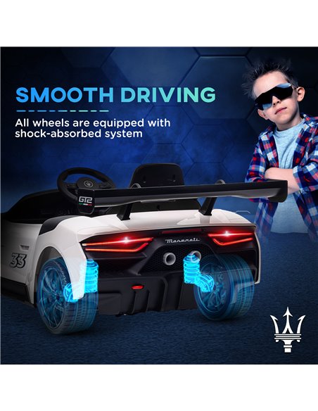 AIYAPLAY Maserati GT2 Licensed 12V Kids Electric Ride on Car with 4 Suspension, Remote Control Music Horn Lights - White 370-332 - pic 105583 | FastDaddyshop