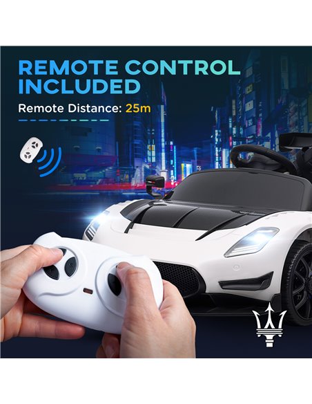 AIYAPLAY Maserati GT2 Licensed 12V Kids Electric Ride on Car with 4 Suspension, Remote Control Music Horn Lights - White 370-332 - pic 105585 | FastDaddyshop
