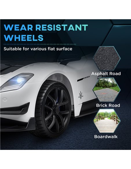 AIYAPLAY Maserati GT2 Licensed 12V Kids Electric Ride on Car with 4 Suspension, Remote Control Music Horn Lights - White 370-332 - pic 105586 | FastDaddyshop