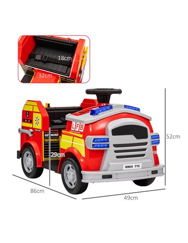 AIYAPLAY Ride on Fire Truck, 12V Kids Electric Car with Siren and Flashing Lights, Firefighting Tools, Music Horn, Slow Start 37