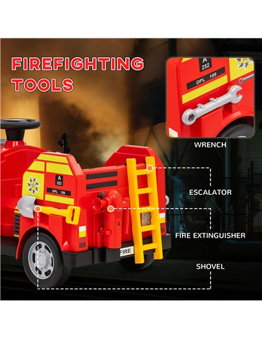 AIYAPLAY Ride on Fire Truck, 12V Kids Electric Car with Siren and Flashing Lights, Firefighting Tools, Music Horn, Slow Start 37