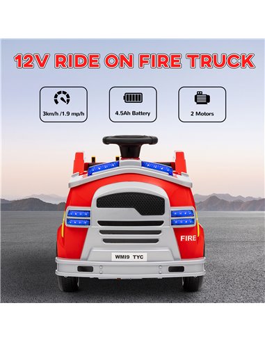 AIYAPLAY Ride on Fire Truck, 12V Kids Electric Car with Siren and Flashing Lights, Firefighting Tools, Music Horn, Slow Start 37