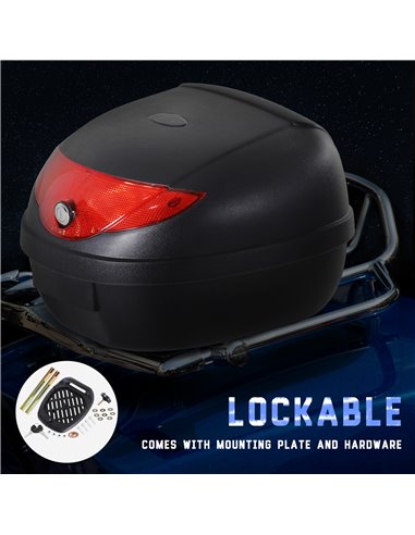 HOMCOM 24L Motorcycle Trunk Hard Tail Bike Top Box Rack Mount Luggage Helmet Storage Carrier Case Universal Scooter w/Keys & Pla