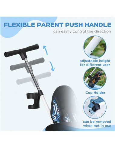 HOMCOM 6 in 1 Tricycle for Kids with 5-point harness straps, Removable Canopy, Blue 370-025V01BU