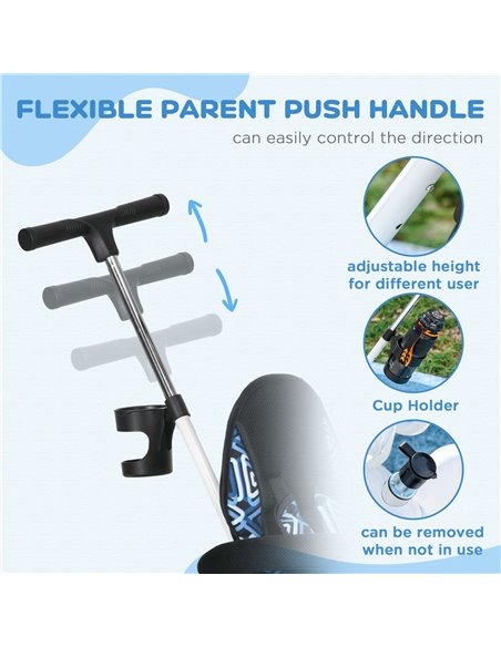 HOMCOM 6 in 1 Tricycle for Kids with 5-point harness straps, Removable Canopy, Blue 370-025V01BU - pic 105655 | FastDaddyshop
