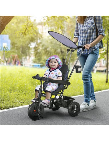 HOMCOM 6 in 1 Tricycle for Kids with 5-point harness straps, Removable Canopy, Dark Blue 370-025V01DB