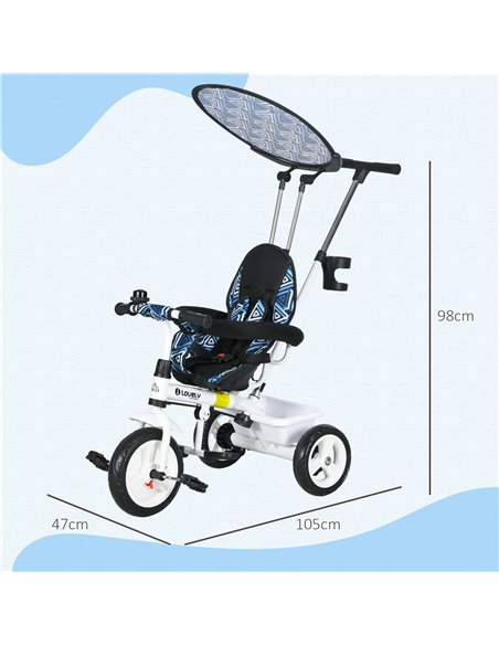 HOMCOM 6 in 1 Tricycle for Kids with 5-point harness straps, Removable Canopy, Dark Blue 370-025V01DB - pic 105661 | FastDaddyshop