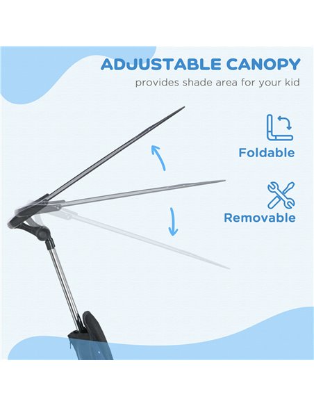 HOMCOM 6 in 1 Tricycle for Kids with 5-point harness straps, Removable Canopy, Dark Blue 370-025V01DB - pic 105663 | FastDaddyshop