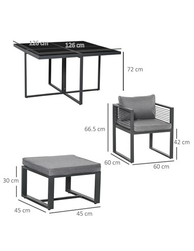 Outsunny 8 Seater Garden Dining Cube Set Aluminium Outdoor Furniture Set Dining Table, 4 Chairs and 4 Footstools with Cushion, G