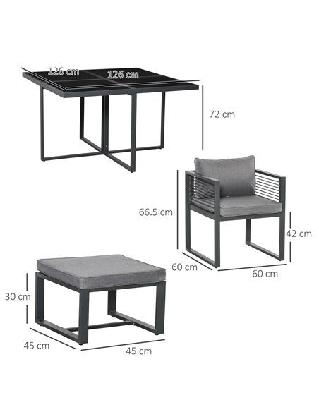Outsunny 8 Seater Garden Dining Cube Set Aluminium Outdoor Furniture Set Dining Table, 4 Chairs and 4 Footstools with Cushion, G - pic 10570 | FastDaddyshop