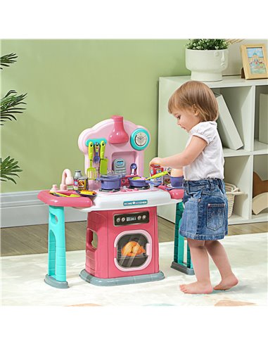 AIYAPLAY 45-Piece Kids Kitchen, Toy Kitchen, with Rotating Side Tables, Lights, Sound Spray 350-159V00MX