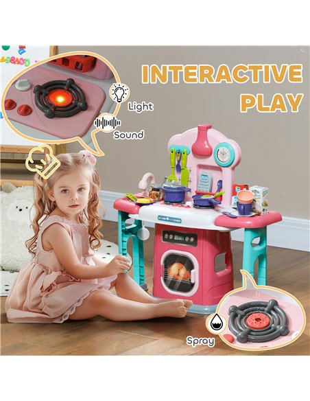 AIYAPLAY 45-Piece Kids Kitchen, Toy Kitchen, with Rotating Side Tables, Lights, Sound Spray 350-159V00MX - pic 105725 | FastDaddyshop
