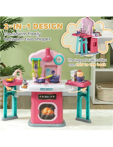 AIYAPLAY 45-Piece Kids Kitchen, Toy Kitchen, with Rotating Side Tables, Lights, Sound Spray 350-159V00MX