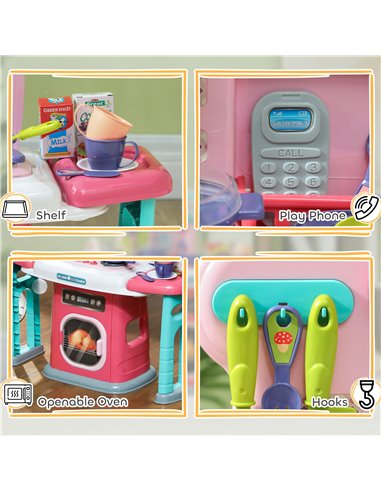 AIYAPLAY 45-Piece Kids Kitchen, Toy Kitchen, with Rotating Side Tables, Lights, Sound Spray 350-159V00MX