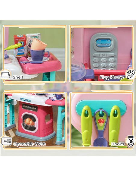 AIYAPLAY 45-Piece Kids Kitchen, Toy Kitchen, with Rotating Side Tables, Lights, Sound Spray 350-159V00MX - pic 105728 | FastDaddyshop