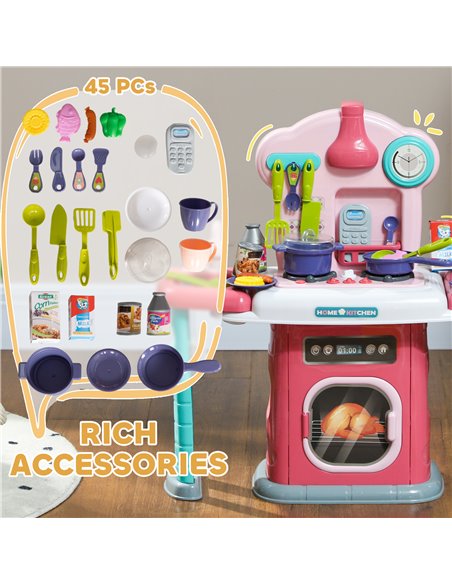 AIYAPLAY 45-Piece Kids Kitchen, Toy Kitchen, with Rotating Side Tables, Lights, Sound Spray 350-159V00MX - pic 105729 | FastDaddyshop