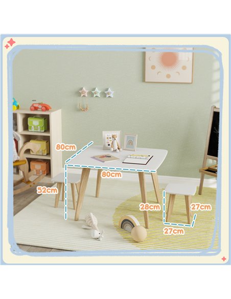 AIYAPLAY Kids Table and Chair Set, 3-Piece Toddler Furniture Set for Playroom, Bedroom, Ages 3-8 Years, White 312-125V80WT - pic 105733 | FastDaddyshop