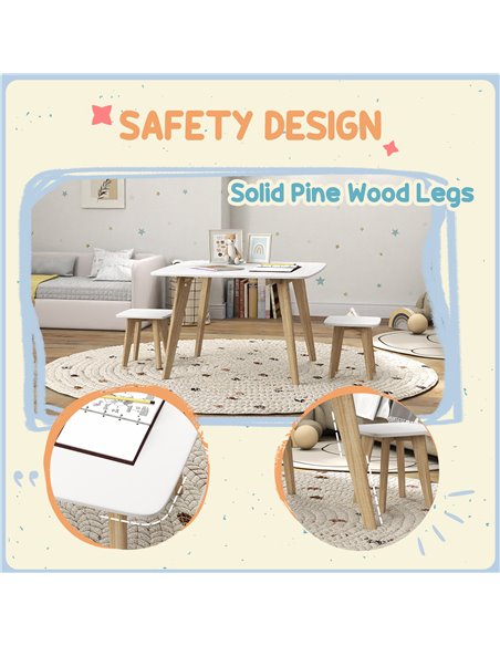 AIYAPLAY Kids Table and Chair Set, 3-Piece Toddler Furniture Set for Playroom, Bedroom, Ages 3-8 Years, White 312-125V80WT - pic 105735 | FastDaddyshop