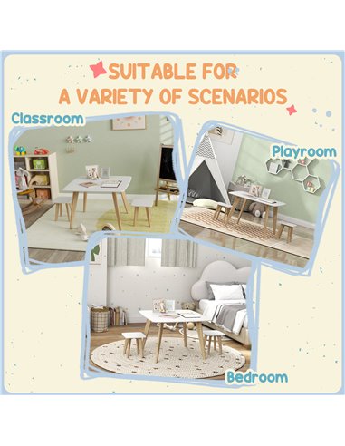 AIYAPLAY Kids Table and Chair Set, 3-Piece Toddler Furniture Set for Playroom, Bedroom, Ages 3-8 Years, White 312-125V80WT