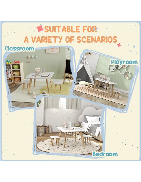 AIYAPLAY Kids Table and Chair Set, 3-Piece Toddler Furniture Set for Playroom, Bedroom, Ages 3-8 Years, White 312-125V80WT - pic 105736 | FastDaddyshop