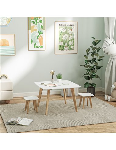 AIYAPLAY Kids Table and Chair Set, 3-Piece Toddler Furniture Set for Playroom, Bedroom, Ages 3-8 Years, White 312-125V80WT